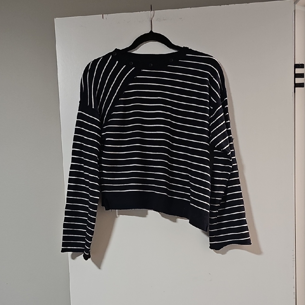 Topshop Navy and White Striped Crew Neck Sweater